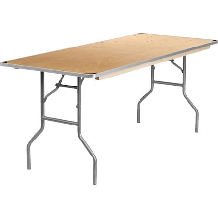 Flash Furniture Rectangle Folding Table, Wood Top, Wood Grain XA-3072-BIRCH-M-GG