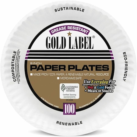 Ajm Packaging Plate, Paper, Coated, 9", We 10PK AJMCP9GOEWHCT