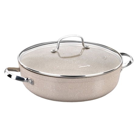 Korkmaz Granita 2.5 Liter Aluminum Nonstick Low Casserole with Lid in Tan A1854