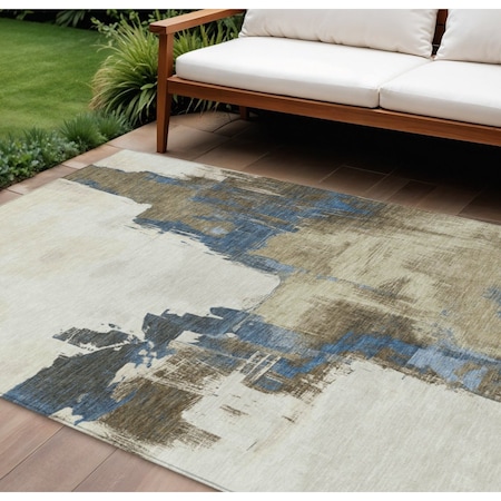 Homeroots 10' X 14' Beige And Brown Abstract Washable Indoor Outdoor Area Rug 609159