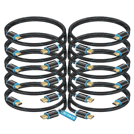 Maximm 1ft 4K 60Hz 18Gbps HDMI 2.0 Braided Cable, 10PK HD2-1FT-10PK
