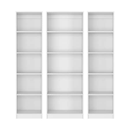 Homeroots Set of Three White Wood Five Tier Modular Bookcase, 3PK 546619