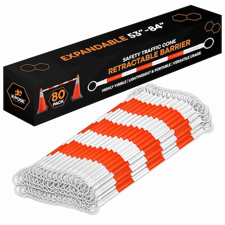 Xpose Safety Retractable Cone Bar Orange/White, 53in to 84in Length, 80PK CBO53/84-80-X