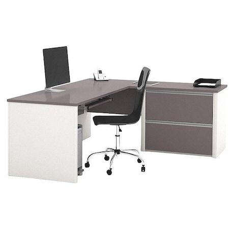Bestar L Shaped Desk L-Shape Workstation, 82.9" D X 30.4" H, 71.1" W X Melamine, Slate/Sandstone 93862-59