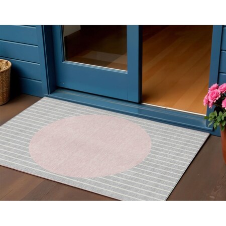 Homeroots 3' X 5' Silver And Pink Striped Washable Indoor Outdoor Area Rug 597193