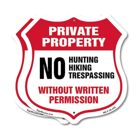Signmission Private Property Shield Sign No Hunting, 18 inch X 18 inch, Plastic Sign, 2PK SHI-P-2PACK-18-445