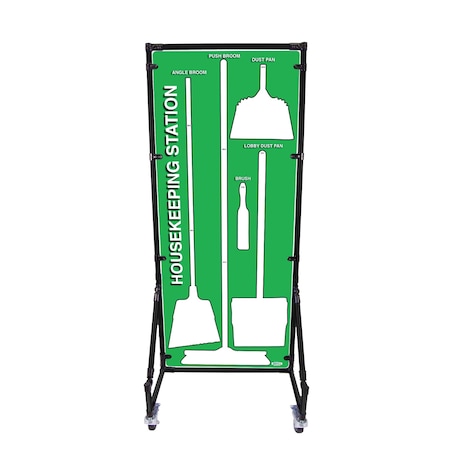 5S Supplies Housekeeping Shadow Board Broom Station V1, Green / White Shadows, No Broom + Stand HSB-V1-GREEN/WHITE-BO-STAND