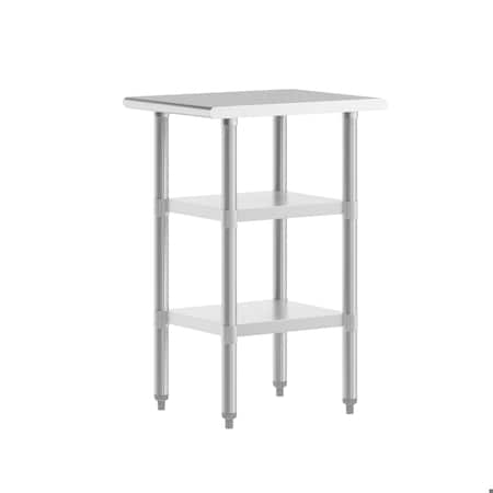 Flash Furniture Reese 24x18 Portable Work Table, Stainless Steel Top Shelf and 2 Adjstbl Glvnzd Steel Undershelves NH-WT-GU-2418-GG