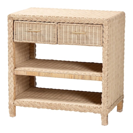 Bali & Pari Lanica Japandi Sun Bleached Rattan 2-Drawer Console Table 248-13727-ZORO