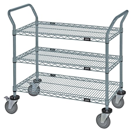 Quantum Storage Systems WIRE SHELVING MOBILE CART W/3 SHELVES GRAY EPOXY WRC-2142GY-3