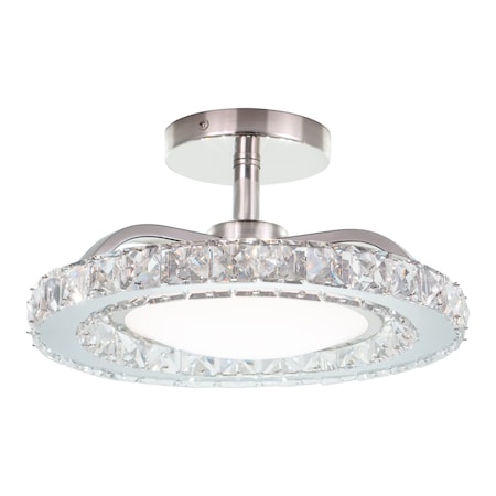 Vaxcel Clara 12.25-in W Integrated LED Satin Nickel Crystal Glam Semi Flush Mount Ceiling Light C0276