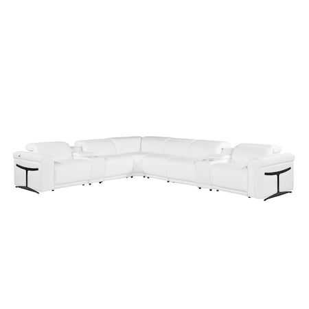 Homeroots White Italian Leather Modular L Shaped Eight Piece Corner Sectional With Console 534880