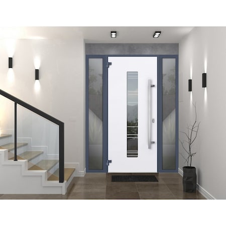 Vdomdoors Front Exterior Prehung Steel Door, Deux 5755 Gray Graphite, W14+36+14" x H80", Right-hand Inswing DEUX5755EXD-GRE-W14+36+14 x H80-Right-hand Inswing