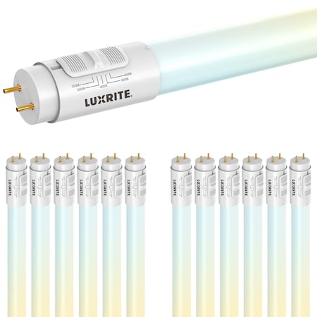 Luxrite 4 FT T8 LED Tube Light, Type A+B, 18W=32W, 2340 Lumens, 5CCT Selectable, 12PK LR34245