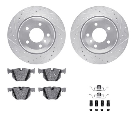Dynamic Friction Co DFC Rotors-Drilled & Slotted-Silver w/ EURO 5000 Ceramic Brake Pads Incl Hdw 7612-31062
