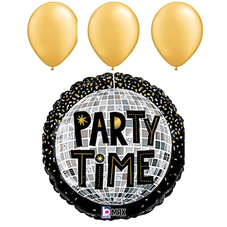 Loonballoon 1970s Balloons, Party Time Disco Balloon Sparkle, Gold Latex Balloon Set LOON-LAB-LAB867-L-U
