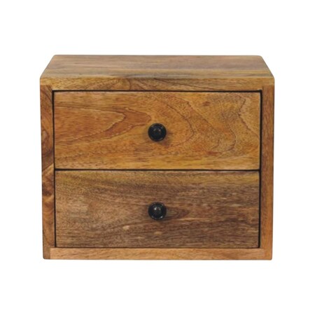 Homeroots 12" Oak Solid Wood Two Drawer Floating Nightstand 722525