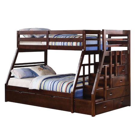 Homeroots Espresso Twin Over Full Solid Wood Bunk Bed With Trundle And Storage 286561