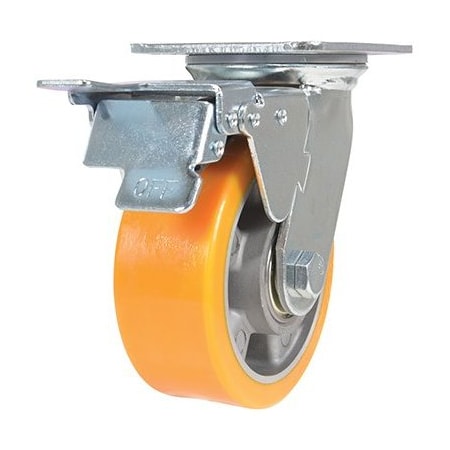 Vestil Polyurethane Swivel With Total Brake Caster 5 In. Diameter x 2 In. Width 990 lb Orange/Gray CST-VE-5X2PUA-SWTB