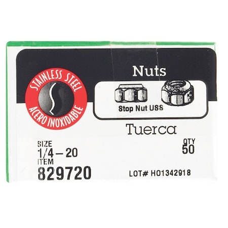 Hillman 1/4 in. Stainless Steel SAE Nylon Lock Nut, 50PK 0829720