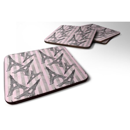 Carolines Treasures Watercolor Eiffel Tower and Stripes Foam Coaster, Set of 4 BB7509FC
