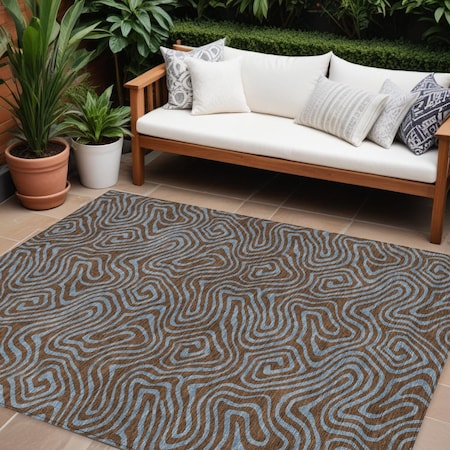 Homeroots 8' X 10' Brown And Light Blue Abstract Washable Indoor Outdoor Area Rug 599793