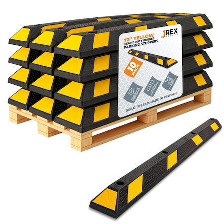 Jrex Safety 72 in Rubber Parking Block Curb Stop, Yellow Reflective Strip, 10PK PBSY-JR-6-10PK