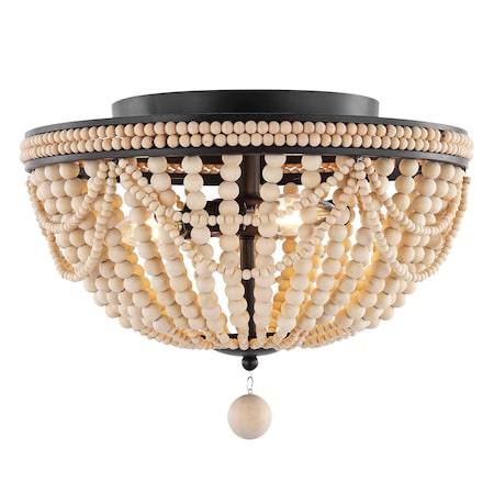 Jonathan Y Dune Wood Bead 15.25" 3-Light Bohemian Farmhouse Iron LED Semi Flush Mount, Oil Rubbed Bronze/Light T JYL9903A