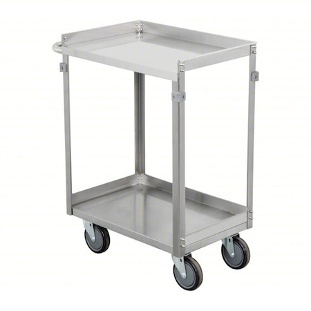 Zoro Select Utility Cart, Stainless Steel, 600 lb Load Capacity, 2 Shelves, 29 1/4 in L, 16 1/2 in W, 34 in H 828VJ2