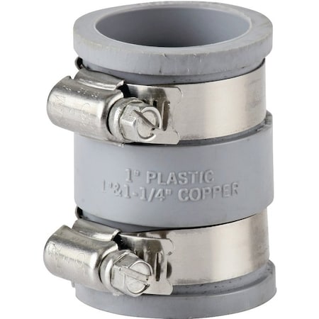 Prosource Drain Connector, 1-1/4 x 1-1/2 in, PVC, Gray TC-150