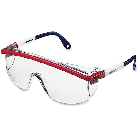 Uvex Astrospec w/Duoflex, Safety Glasses, Anti-Fog, Clear Lens, Blue/Red/White Frame, Full-Frame S1169C
