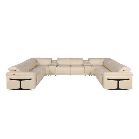 Homeroots Beige Italian Leather Power Reclining U Shaped Ten Piece Corner Sectional With Console 634691