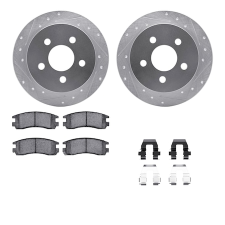Dynamic Friction Co DFC Rotors-Drilled & Slotted-Silver w/ EURO 5000 Ceramic Brake Pads Incl Hdw 7612-52001