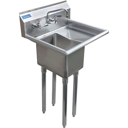 Amgood Stainless Steel 1 Compartment Utility Sink with 10 in. Right Drainboard and Faucet SINK 101410-10R - FAUCET