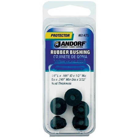 Jandorf Conduit Bushing, 0.166 in Dia Cable, Rubber, Black, 3/32 in Thick Panel 61475