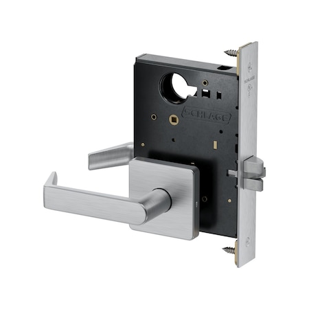 Schlage Grade 1 Passage Latch Mortise Lock, Non-Keyed, Rhodes Lever, D Rose, Satin Chrome Finish PM010 RHOD 626