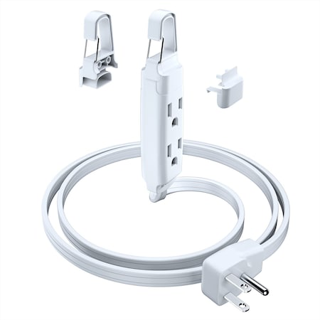 Maximm Ext Cord w/ Removable Hook 1 FT 3-Outlet 90 degrees Flat Plug UL ADW-90-C101-WH