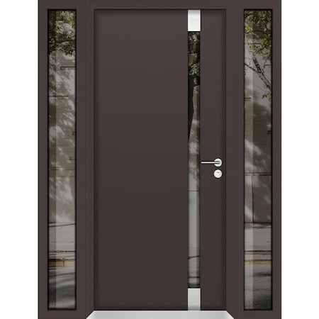 Vdomdoors Aluminum Door Cynex 6777 Brown Entry Steel Metal Modern Painted W16+32+16xH80 Right Inswing CYNEX6777EXD-BRW-W16+32+16xH80-RH-I