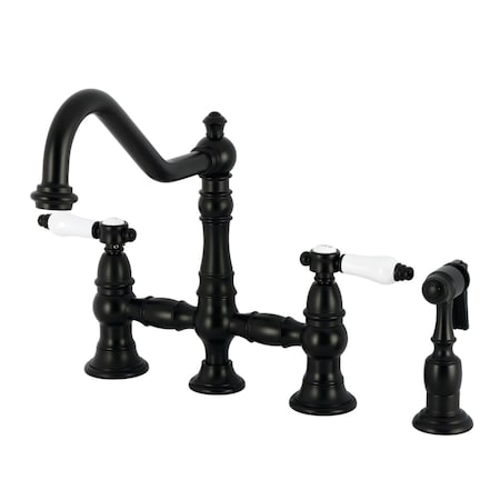 Kingston Brass Bridge Kitchen Faucet with Brass Sprayer, Matte Black KS3270BPLBS