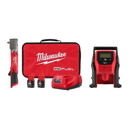 Milwaukee Tool M12 FUEL Impact Wrench Kit+ M12 Inflator 2564-22, 2475-20