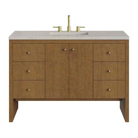 James Martin Vanities Hudson 48" Single Vanity, Honey Oak w/ 3 CM Siberian Silestone Top w/FreePower Wireless Charger 435-V48-HNO-FSFR
