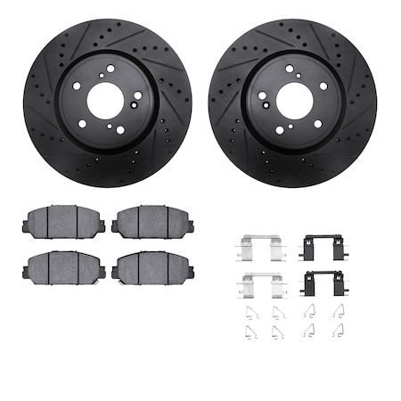 Dynamic Friction Co DFC Rotors-Drilled & Slotted-Black w/ 5000 Advanced Brake Pads Incl Hdw 8512-59115