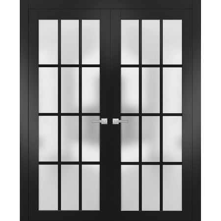 Sartodoors Solid French Double Frosted Glass Doors 12 Lites, Felicia 3312 Matte Black, Single Regural Panel F FELICIA3312DD-BLK-6084