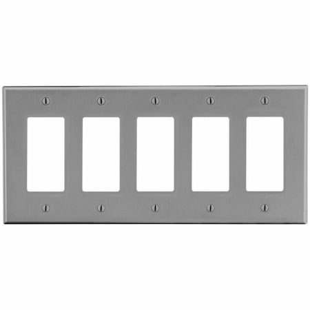 Hubbell Wiring Device-Kellems Wallplate, 5-Gang, 5) Decorator, Gray P265GY