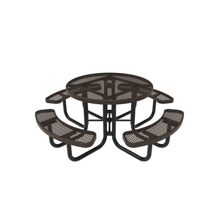 Mytcoat 46in Round Portable Outdoor Table, Brown, Seats 8, Expanded Metal, Textured Coating 804108