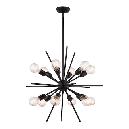 Vaxcel Estelle 12-Light 27.5 in W Matte Black Mid-Century Modern Sputnik Pendant Ceiling Fixture P0343R