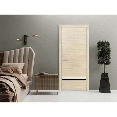 Sartodoors Modern Wood Interior Door with Hardware, Planum 0012 Natural Veneer and Aluminum Strips, Single Pan PLANUM0012ID-SHP-36