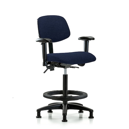 Blue Ridge Ergonomics Chair, Fabric, Hi Bench, AA BF Glides, Nav, 6-Way Adjustable, 26" to 35-1/2" Height, Dark Blue BR-FHBCH-RG-T0-A1-BF-RG-F45