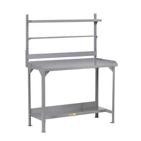 Little Giant Heavy-Duty Packaging Table with Retaining Lips, Bin Rail, Roll Goods Holder & Shelf WSL2-2448-36-BR-RG-SHLF