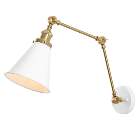 Jonathan Y Rover 7" Classic Industrial Metal Adjustable Arm LED Wall Sconce, White/Brass Gold JYL7462B